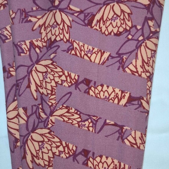 LuLaRoe Leggings One Size OS Mauve Peach Floral Stripe Print Buttery Soft - Picture 2 of 3